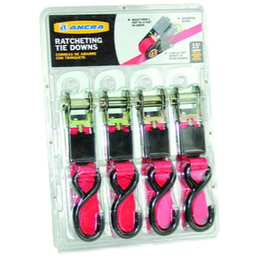 Ancra 49368-10 4Pk. Strap Assy--1"-Ratchet Buckle-15' w/ Vinyl S-Hooks