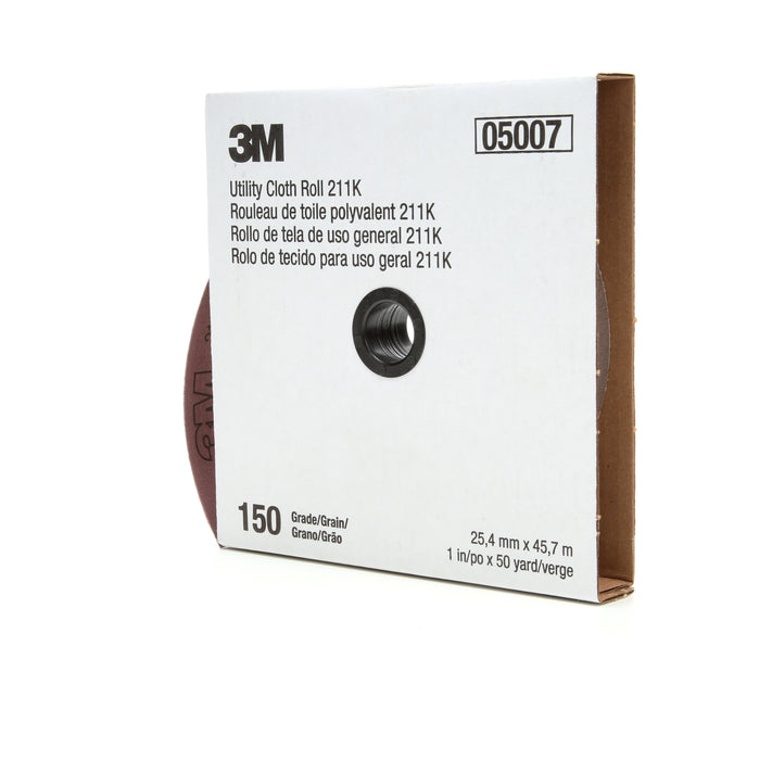 3M (815) 05007 3M™ Utility Cloth Roll, 211K, grade 150, 1 in x 150 ft (25.4 mm x 45.72 m), Colour: Grey, 3M Stock No. 7000118338