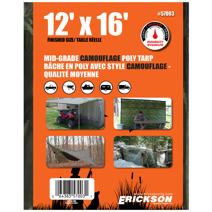 Erickson 57003 Mid Grade Poly Tarps Camouflage 12FTx15FT