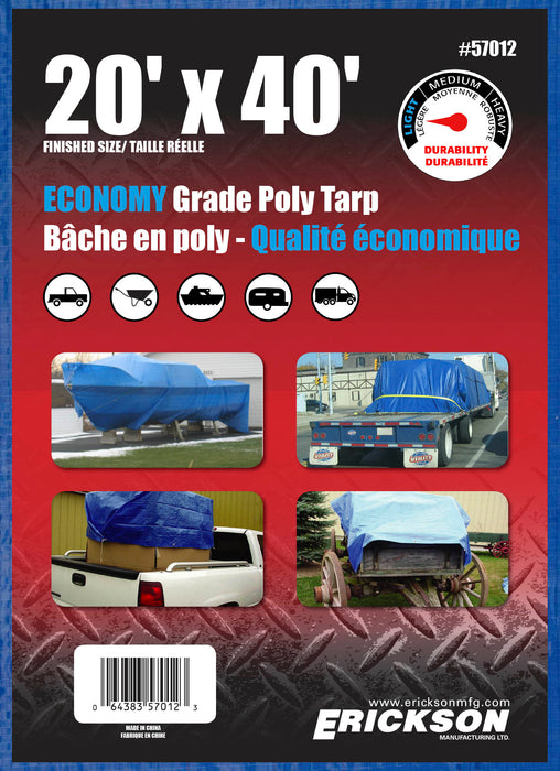 Erickson (447) 57012 20'x40' Blue Economy Poly Tarp