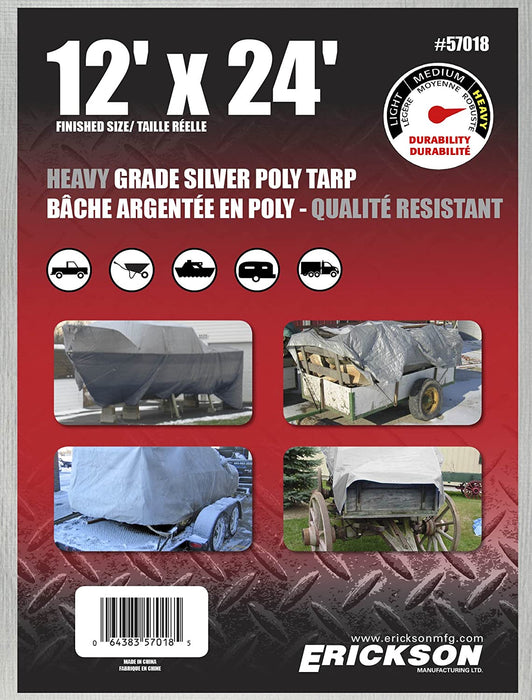 Erickson 57018 12'x24' Silver Heavy Grade Poly Tarp