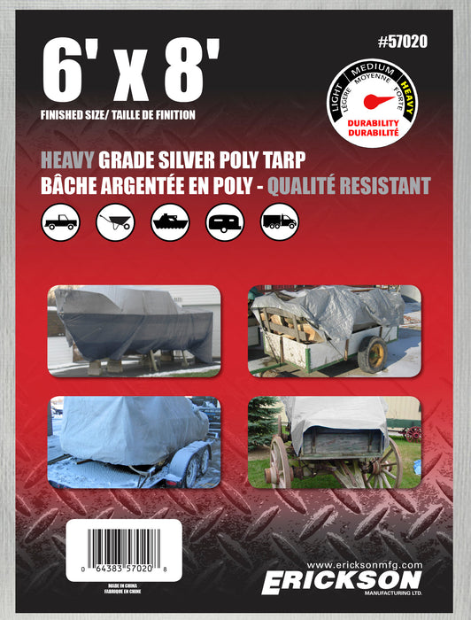 Erickson (447) 57020 6'x8' Silver Heavy Grade Poly Tarp