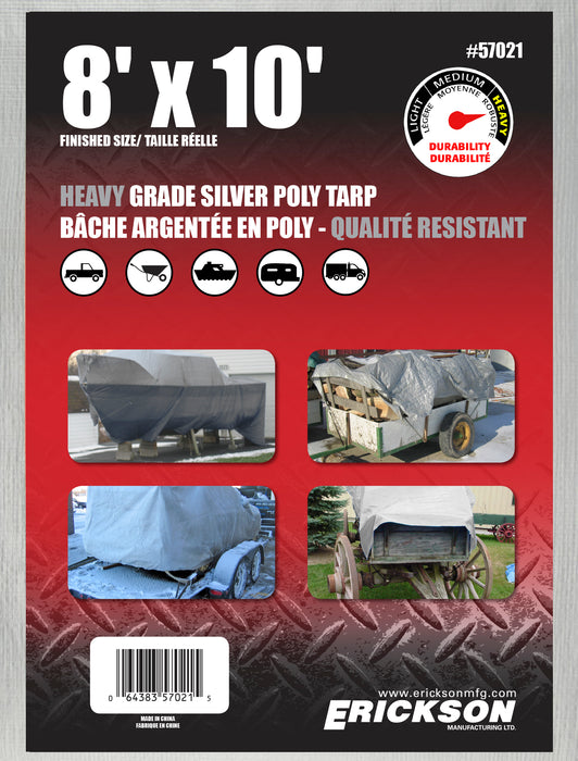 Erickson (447) 57021 8'x10' Silver Heavy Grade Poly Tarp