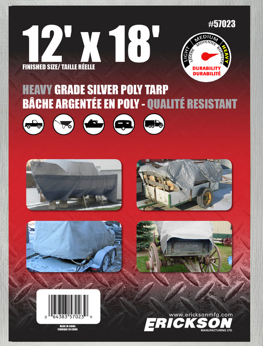 Erickson 57023 12"x18' Silver Heavy Grade Poly Tarp