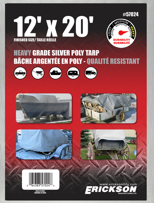 Erickson (447) 57024 12'x20' Silver Heavy Grade Poly Tarp