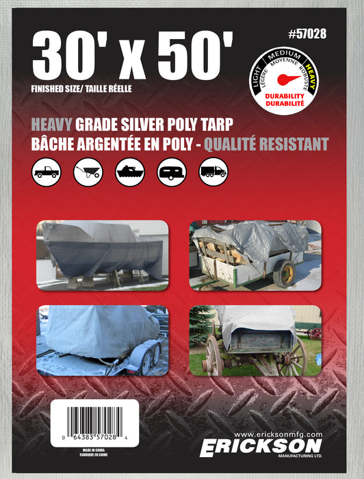 Erickson (447) 57028 30'x50' Silver Heavy Grade Poly Tarp