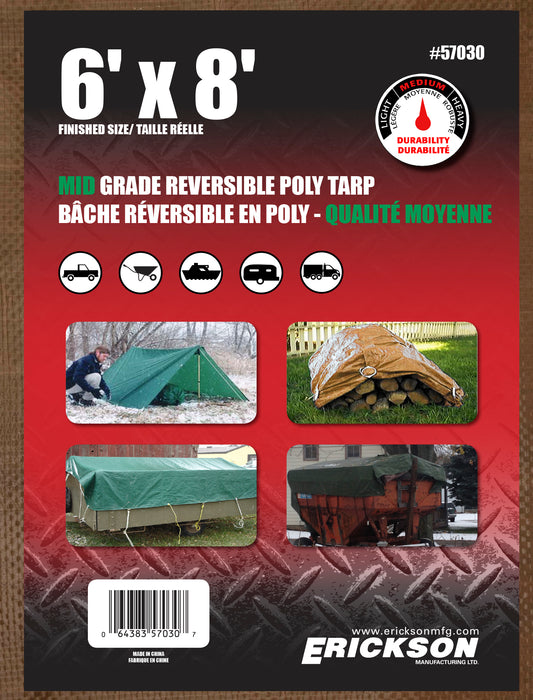 Erickson 57030 6'x8' Reversible Mid Grade Poly Tarp Brown/Green