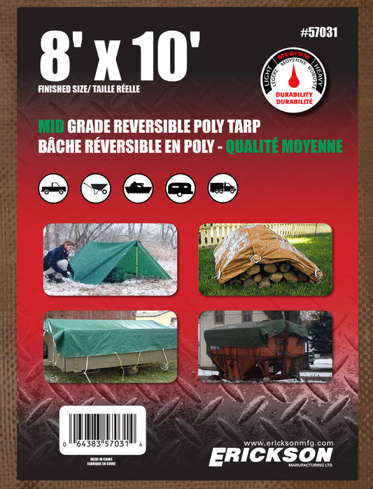 Erickson 57031 8'x10' Reversible Mid Grade Poly Tarp Brown/Green