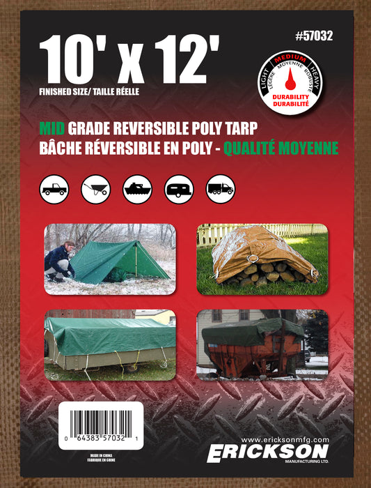 Erickson 57032 10'x12' Reversible Mid Grade Poly Tarp Brown/Green