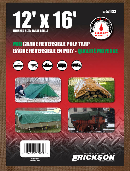 Erickson (447) 57033 12'x16' Reversible Mid Grade Poly Tarp Brown/Green