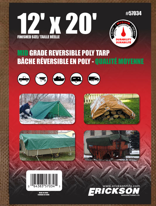 Erickson 57034 12'x20' Reversible Mid Grade Poly Tarp Brown/Green