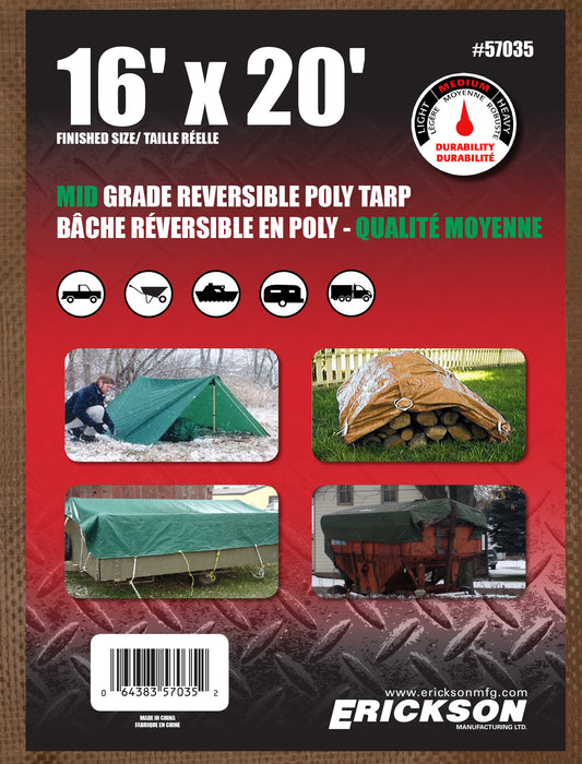 Erickson (447) 57035 16'x20' Reversible Mid Grade Poly Tarp Brown/Green