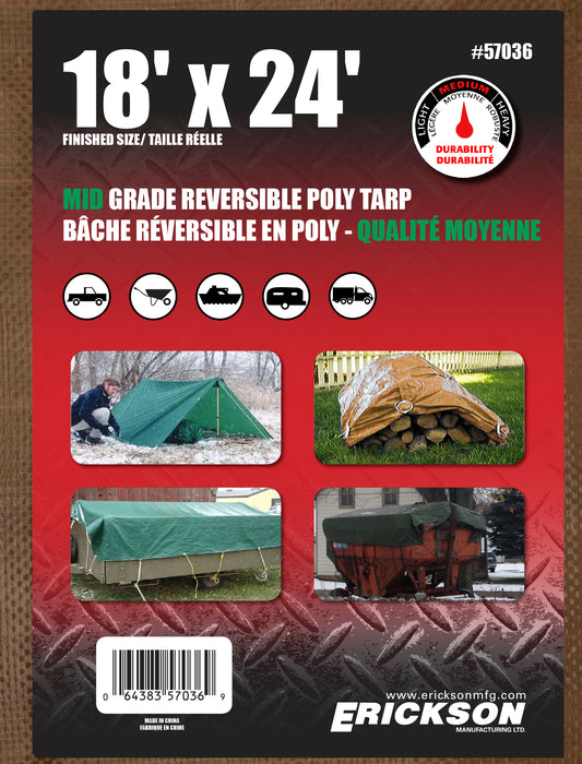 Erickson (447) 57036 18'x24' Reversible Mid Grade Poly Tarp Brown/Green