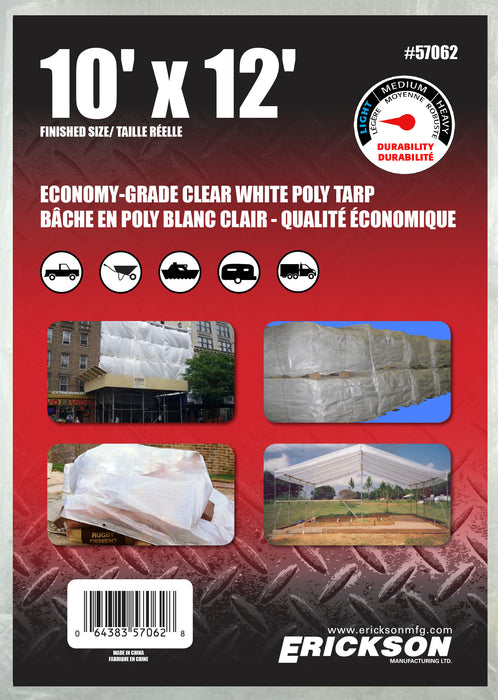 Erickson 57062 10' x 12' Clear White Economy Poly Tarp