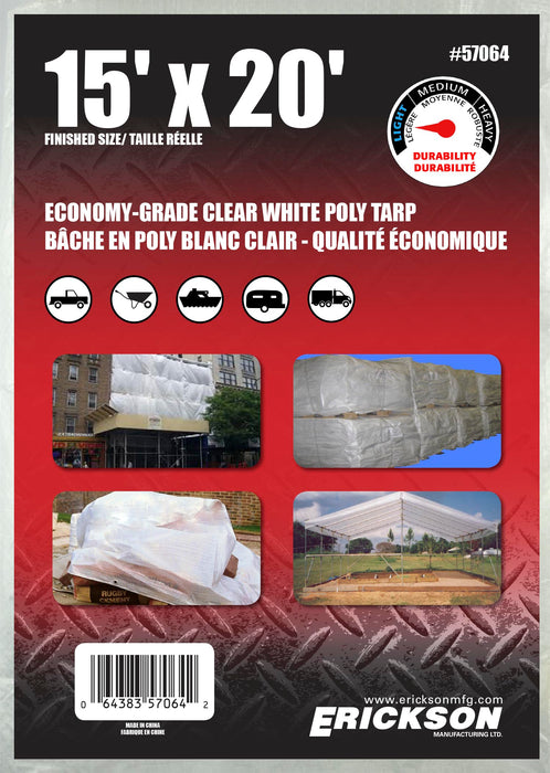 Erickson (447) 57064 15' x 20' Clear White Economy Poly Tarp
