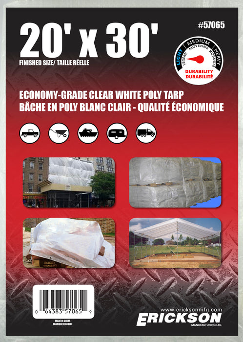Erickson 57065 20' x 30' Clear White Economy Poly Tarp