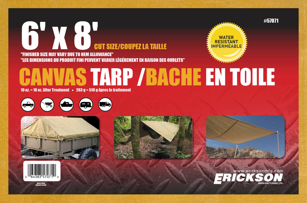 Erickson 57071 6'x8' Canvas Tarp 10 oz