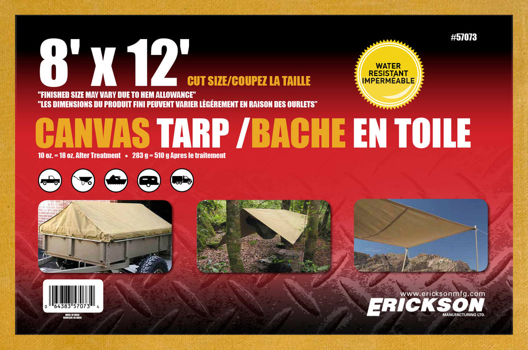 Erickson (447) 57073 8'x12' Canvas Tarp 10 oz