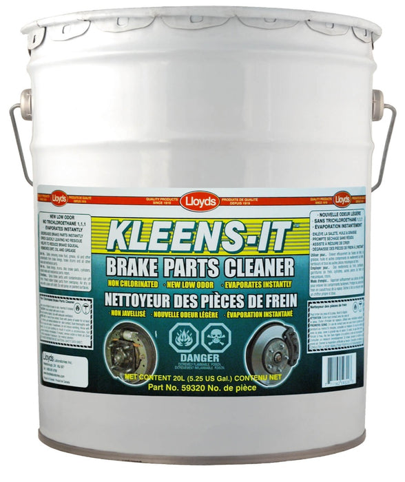 Lloyds Laboratories (947) 59320 Lloyds KLEENS-IT NON CHLORINATED BRAKE PARTS CLEANER – 20 ltr pail (5.25 gal) PART NO – 59320