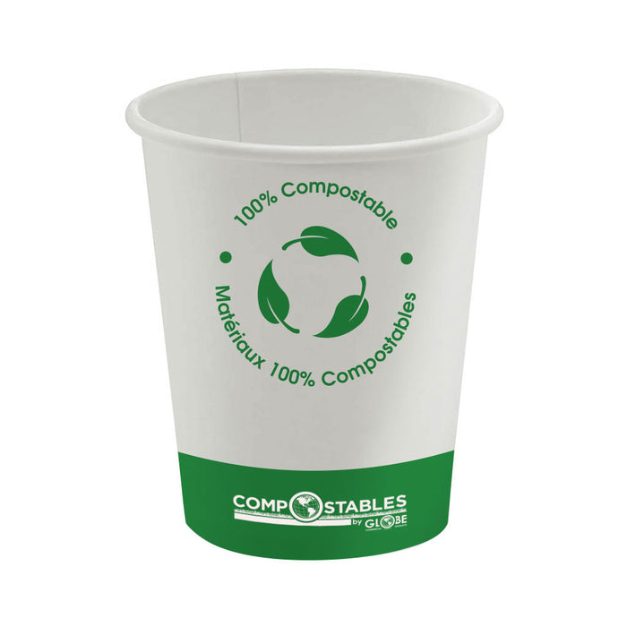 Globe (613) 6054 12 oz Single Wall Hot/Cold Compostable Paper Cup, pack of 50