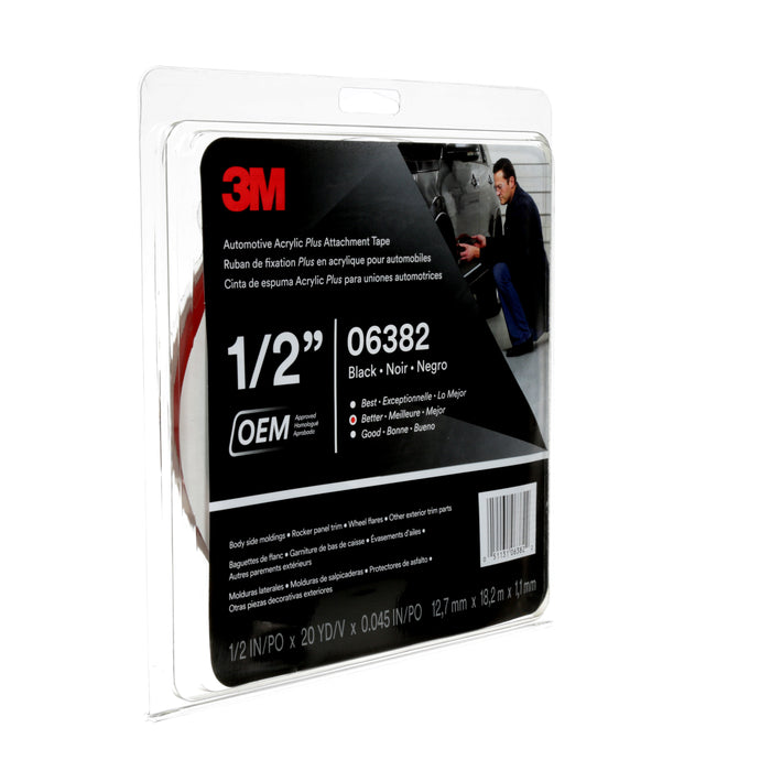 3M 06382 3M™ Automotive Acrylic Plus Attachment Tape 06382, black, 1/2 in x 20 yd, 45 mil, Colour: Black, 3M Stock No. 7000001573