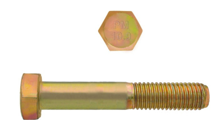 H. Paulin (680) 613-375 Paulin M10-1.50 x 55mm Metric Hex Head Cap Screws CL 10.9 Coarse Zinc-Yellow DIN931 PT