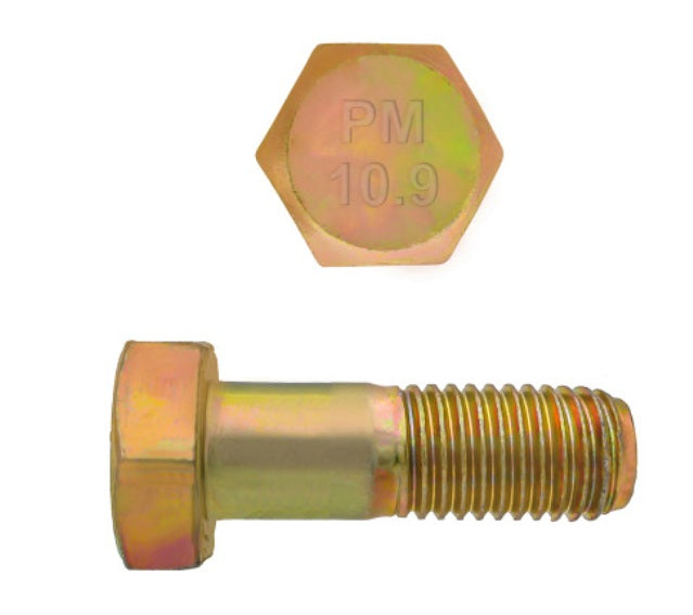 H. Paulin (680) 613-410 Paulin M12-1.75 x 20mm Metric Hex Head Cap Screws CL 10.9 Coarse Zinc-Yellow DIN931 PT, 50 Pcs