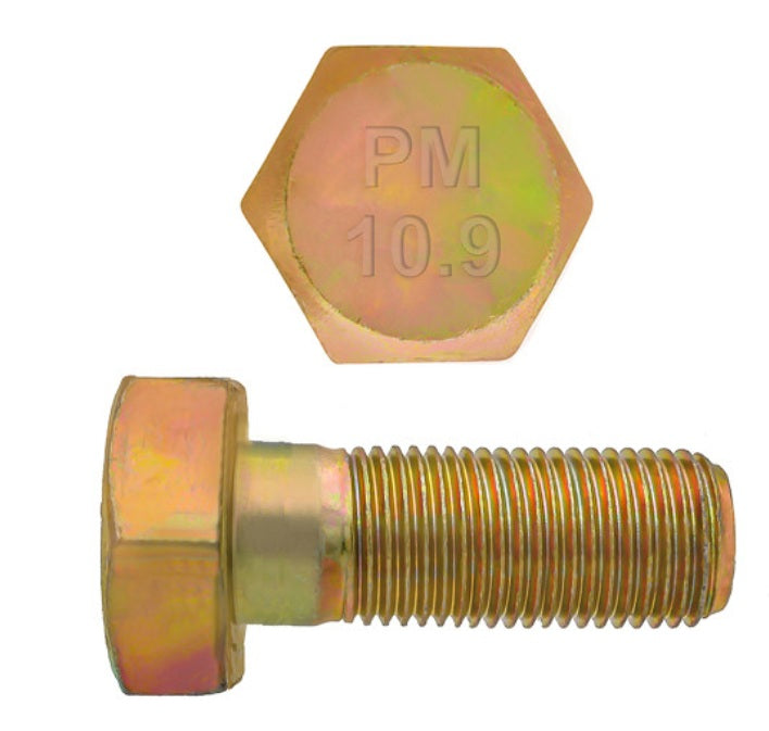 H. Paulin (680) 613-498 Paulin M18-2.50 x 30mm Metric Hex Head Cap Screws CL 10.9 Coarse Zinc-Yellow DIN931 PT 25 Pcs