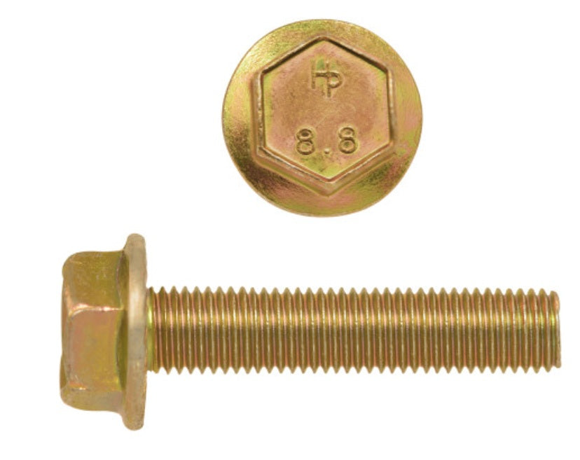 H. Paulin (680) 615-370 Paulin M10-1.25 x 50mm Metric Hex Flange Bolts Zinc-Yellow Class 8.8 Fine Thread PT 15 Pcs