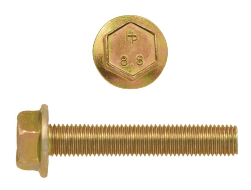 H. Paulin (680) 615-378 Paulin M10-1.25 x 70mm Metric Hex Flange Bolts Zinc-Yellow Class 8.8 Fine Thread PT 10 Pcs