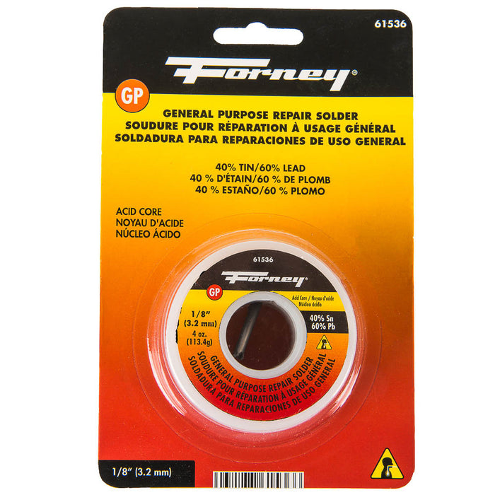 Forney (332) 61536 Solder, General Purpose Repair, Acid Core, 1/8 in, 4 Ounce