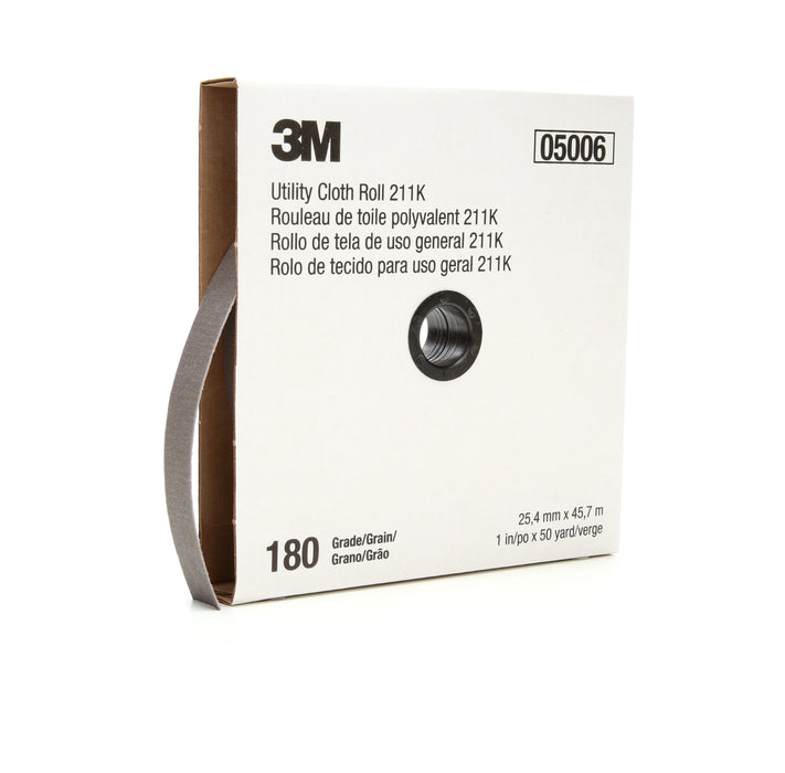 3M (815) 05006 3M™ Utility Cloth Roll, 211K, grade 180, 1 in x 150 ft (25.4 mm x 45.72 m), Colour: Grey, 3M Stock No. 7000118340