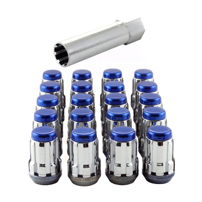 McGard 65557BCC Chrome With Blue Cap SplineDrive 5 Lug Wheel Installation kit (M12 x 1.5 Thread Size); Set of 20 Lug Nuts and 1 Installation Tool