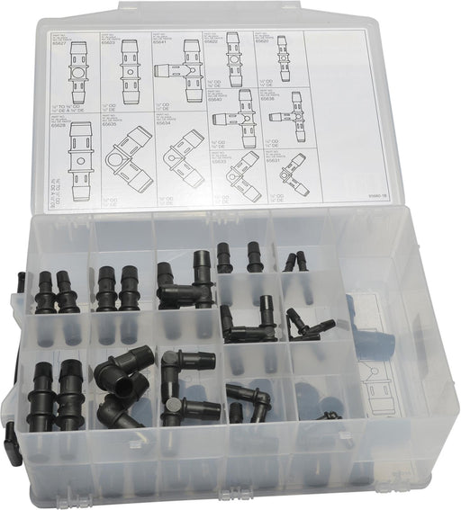 Continental 65660 Heater Hose Connector Kit/Assortment - Kit contains 2 each of the following in a plastic case: 65620 1/4˝ Straight, 65622 3/8˝ Straight, 65623 1/2˝ Straight, 65624 5/8˝ Straight, 65625 3/4˝ Straight, 65627 1/2˝ - 3/8˝ Reducer,