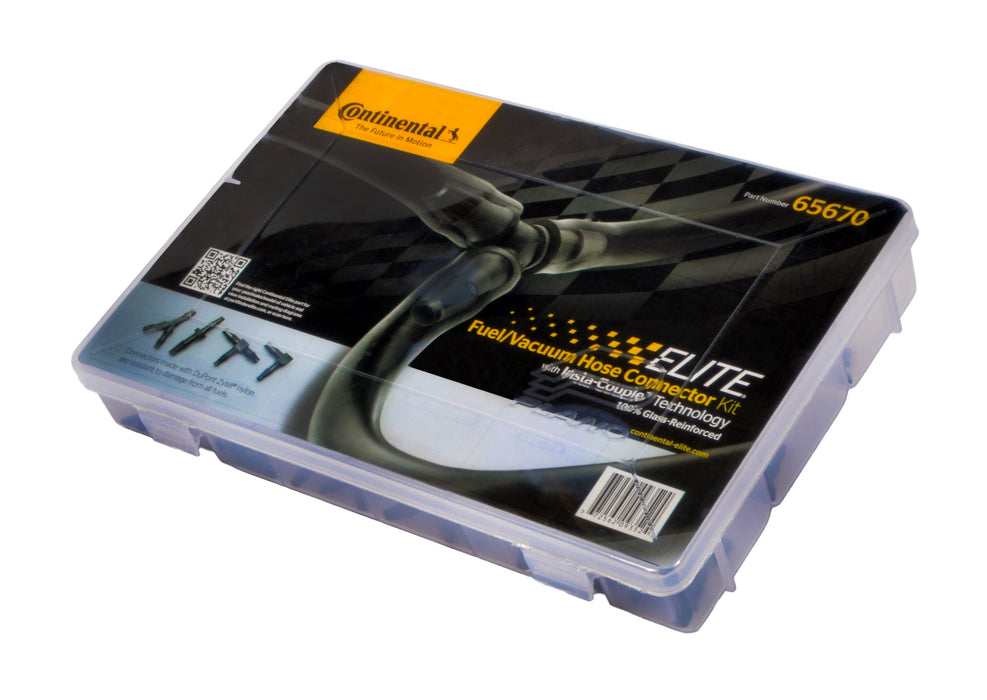 Continental (500) 65670 Fuel Line/Vacuum Hose Connector Kit/Assortment - Kit contains 2 each of the following in a plastic case: 65601 3/32˝ Y, 65602 1/8˝ Y, 65603 3/16˝ Y, 65604 3/32˝ Straight, 65605 1/8˝ Straight, 65606 5/32˝ Straight, 65607 3/16˝