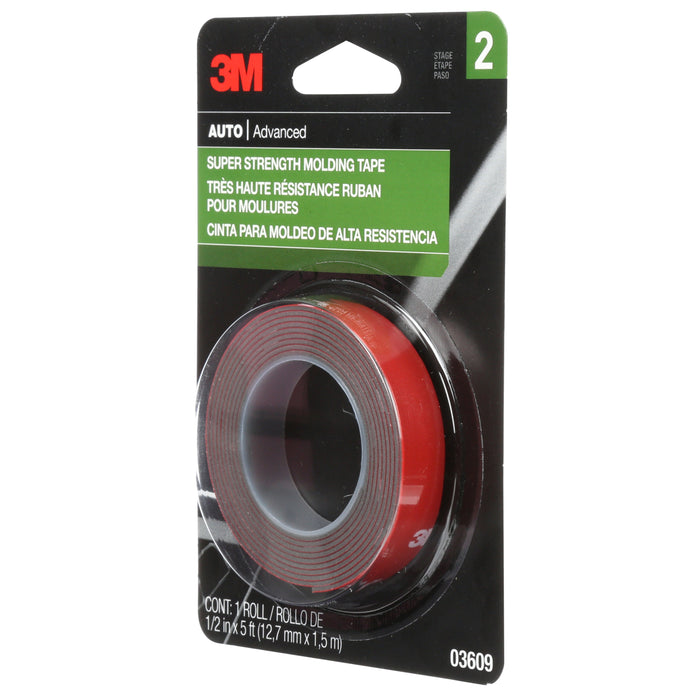 3M (815) 03609 3M™ Super Strength Molding Tape, 03609, 1/2 in x 5 ft (1.27 cm x 1.52 m), Colour: Red, 3M Stock No. 7000000533