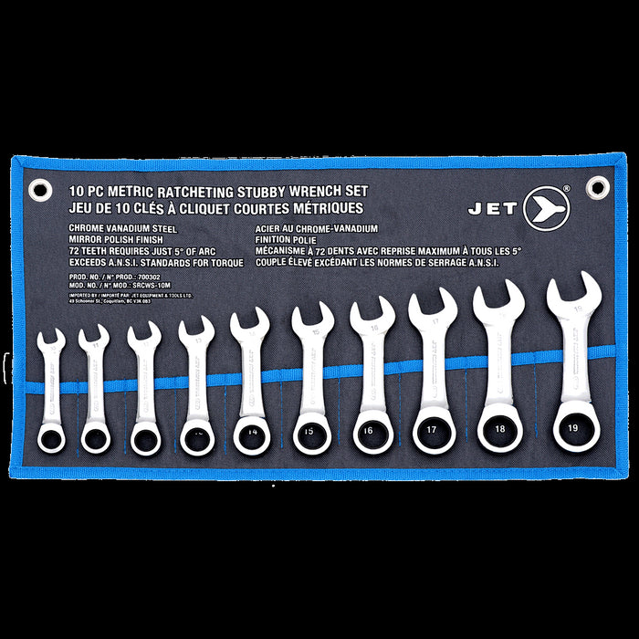 SureWerx 700302 JET Ratcheting Stubby Wrench Set - Metric - 10 pc - Model Number SRCWS-10M