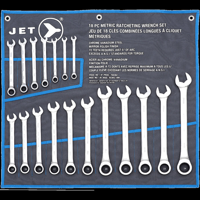 SureWerx 700362 JET Ratcheting Wrench Set - Metric - 18 pc - Model Number RCWS-18M