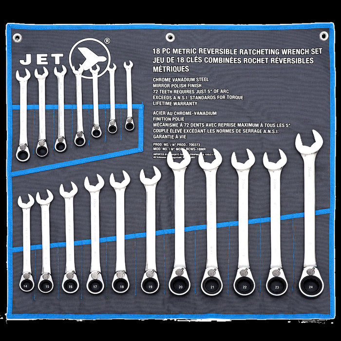 SureWerx (545) 700373 JET Reversible Ratcheting Wrench Set - Metric - 18 pc - Model Number RCWS-18MR