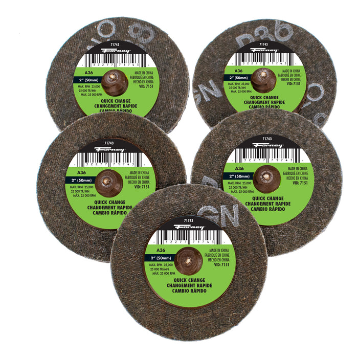 Forney (332) 71601 Quick Change Sanding Disc, 36 Grit, 2 in (5-pack of Forney 71743)