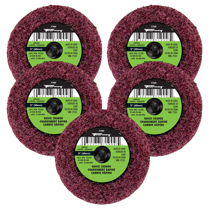 Forney 71605 Quick Change Surface Prep Pad, Medium Grit, 2 in (5-Pack of Forney 71909)