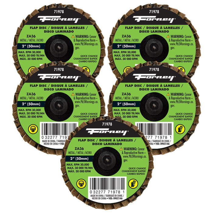 Forney (332) 71613 Quick Change Flap Disc, 36 Grit, 2 in (5-Pack of Forney 71978)