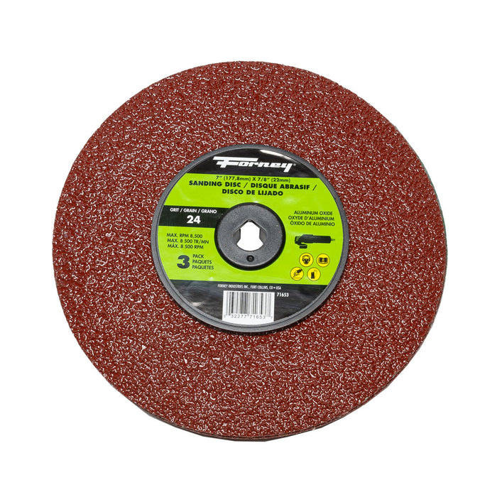 Forney 71653 Resin Fibre Sanding Disc, Aluminum Oxide, 7 in x 7/8 in Arbor, 24 Grit