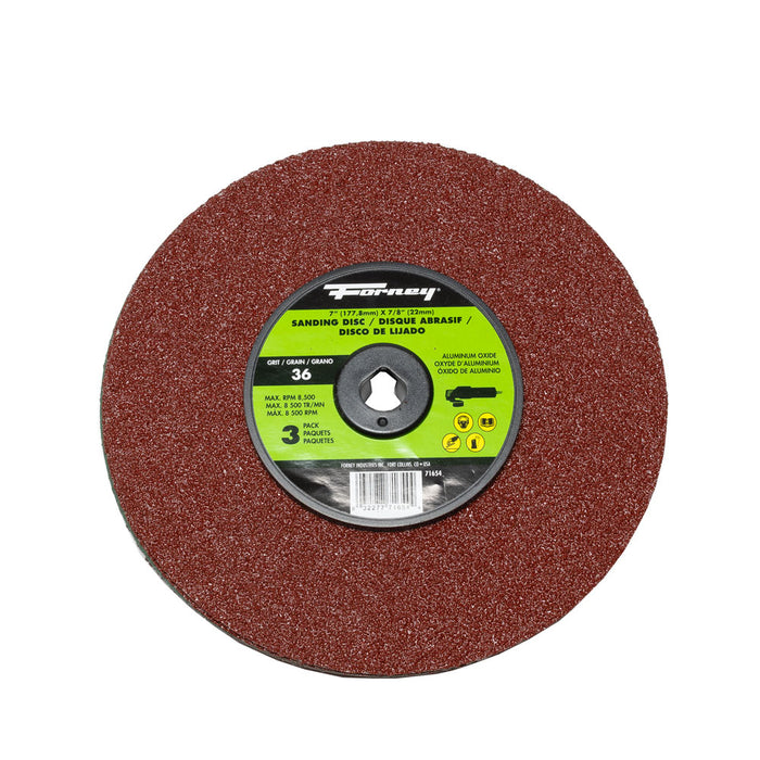 Forney 71654 Resin Fibre Sanding Disc, Aluminum Oxide, 7 in x 7/8 in Arbor, 36 Grit