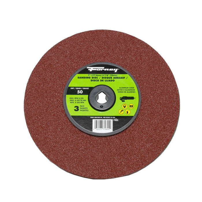 Forney 71655 Resin Fibre Sanding Disc, Aluminum Oxide, 7 in x 7/8 in Arbor, 50 Grit