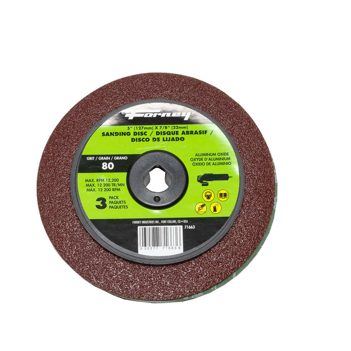 Forney (332) 71663 Resin Fibre Sanding Disc, Aluminum Oxide, 5 in x 7/8 in Arbor, 80 Grit
