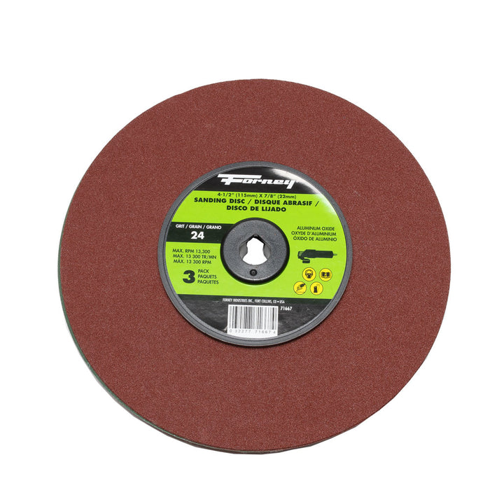 Forney (332) 71667 Resin Fibre Sanding Disc, Aluminum Oxide, 4-1/2 in x 7/8 in Arbor, 24 Grit