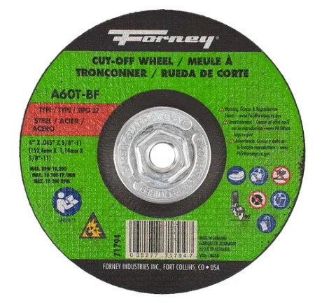 Forney (332) 71794 6IN X 0.45IN TYPE 27 STEEL CUTTING WHEEL