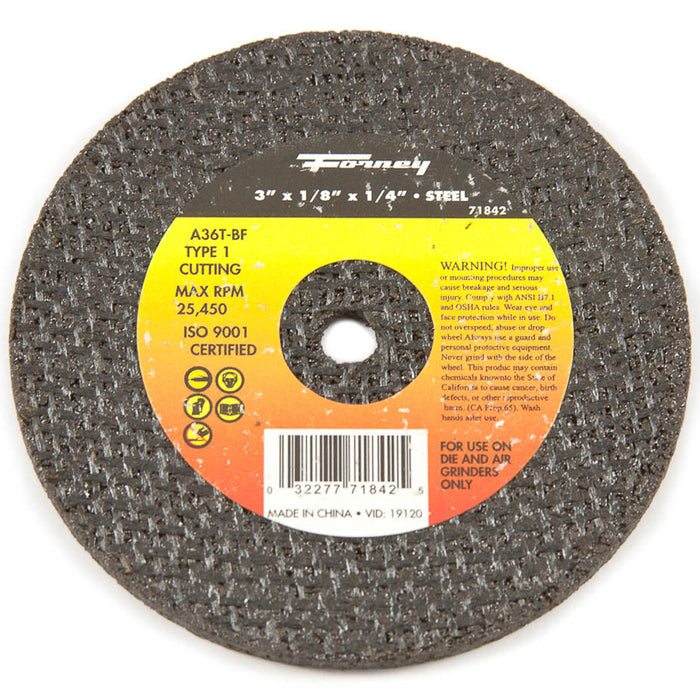 Forney (332) 71842 Cut-Off Wheel, Metal, Type 1, 3 in x 1/8 in x 1/4 in