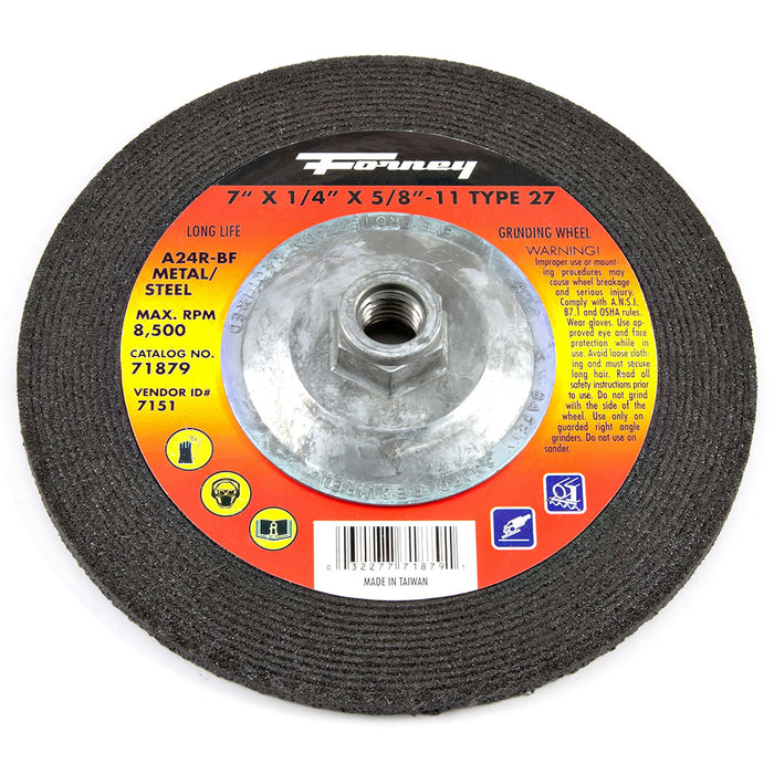 Forney (332) 71879 Grinding Wheel, Metal, Type 27, 7 in x 1/4 in x 5/8 in-11